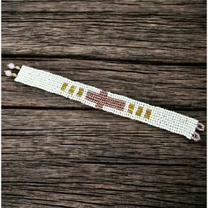 Beaded Herringbone Cross Rose Quartz Gemstone Bracelet 8